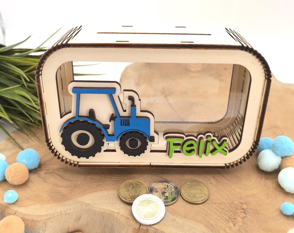 Traktor Spardose personalisiert mit Namen
