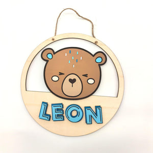 personalisiertes Teddy Türschild fürs Kinderzimmer, gefertigt in deinen Wunschfarben, Geschenk zur Taufe, Geburt, Kindergeburtstag