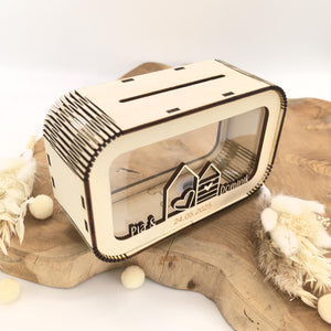 Spardose Hochzeitsgeschenk personalisiert mit Name und Datum, Geldgeschenk, Sparschwein Geburtstagsgeschenk Freundin Ehefrau Einzugsgeschenk