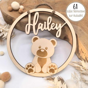 Teddybär Türschild personalisiert fürs Kinderzimmer, gefertigt in Wunschfarben, Geschenk Taufe, Geburt, Kindergeburtstag, Namensschild