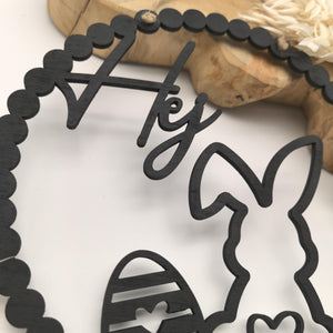 hübscher Oster Türkranz mit Hase und Wunschtext, Wanddeko, Fensterdeko, Osterkranz, Osterdeko, Osterhase, Ostereier, personalisierte Deko