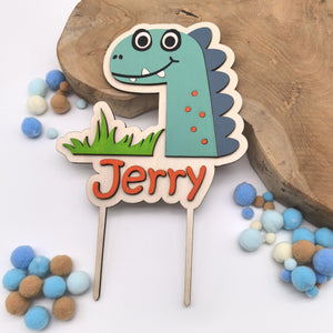 personalisierter Dinosaurier Caketopper mit Geburtstags Zahl, gefertigt in deinen Wunschfarben, Cake Topper, Tortenstecker, Kindergeburtstag