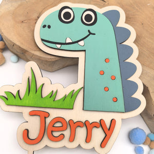 personalisierter Dinosaurier Caketopper mit Geburtstags Zahl, gefertigt in deinen Wunschfarben, Cake Topper, Tortenstecker, Kindergeburtstag
