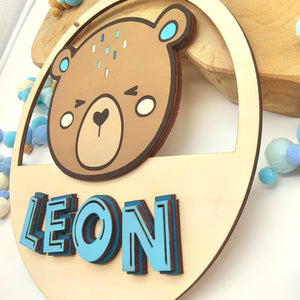 personalisiertes Teddy Türschild fürs Kinderzimmer, gefertigt in deinen Wunschfarben, Geschenk zur Taufe, Geburt, Kindergeburtstag