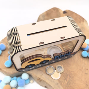 Auto Spardose personalisiert mit Namen in Wunschfarben, Sparbüchse, Sparschwein, Geldgeschenk, Geschenk zur Geburt, Taufe, Geburtstag