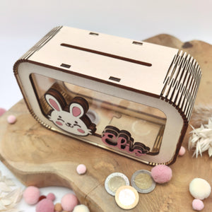 Spardose Hase personalisiert mit Namen in Wunschfarben, Sparbüchse, Sparschwein, Geldgeschenk, Geschenk Geburt, Taufe, Geburtstag, Häschen