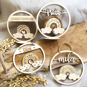 Regenbogen Türschild personalisiert fürs Kinderzimmer, Geburtstagsgeschenk, Deko, Geschenk Taufe, Geburt, Kindergeburtstag, Namensschild