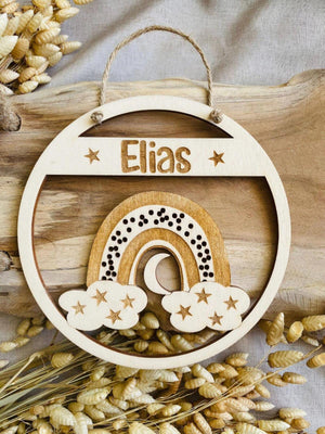 Regenbogen Türschild personalisiert fürs Kinderzimmer, Geburtstagsgeschenk, Deko, Geschenk Taufe, Geburt, Kindergeburtstag, Namensschild