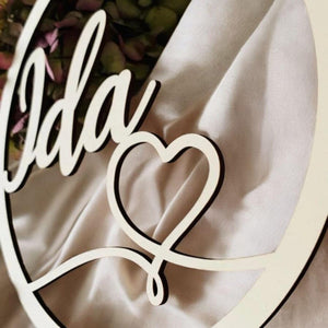 Filigranes, personalisiertes Namensschild, Türschild mit Herz im Boho Stil, Geschenk Baby, Geburt, Taufe, Kinderzimmerdeko, minimalistisch