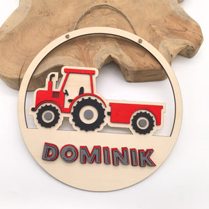 Türschild Traktor personalisiert fürs Kinderzimmer, gefertigt in Wunschfarben, Geschenk Taufe, Geburt, Kindergeburtstag Trecker Namensschild
