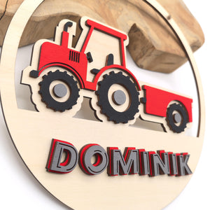Türschild Traktor personalisiert fürs Kinderzimmer, gefertigt in Wunschfarben, Geschenk Taufe, Geburt, Kindergeburtstag Trecker Namensschild