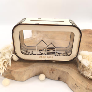 Spardose Hochzeitsgeschenk personalisiert mit Name und Datum, Geldgeschenk, Sparschwein Geburtstagsgeschenk Freundin Ehefrau Einzugsgeschenk