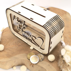 Spardose Hochzeitsgeschenk personalisiert mit Name und Datum, Geldgeschenk, Sparschwein Geburtstagsgeschenk Freundin Ehefrau Einzugsgeschenk