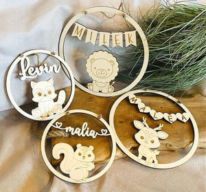 Türschild personalisiert mit 61 süßen Motiven Kinderzimmer, Geburtstagsgeschenk Deko, Geschenk Taufe, Geburt Kindergeburtstag, Namensschild