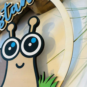 Süßes Schnecke Türschild personalisiert fürs Kinderzimmer, gefertigt in Wunschfarben, Geschenk Taufe, Geburt, Kindergeburtstag, Kawaii