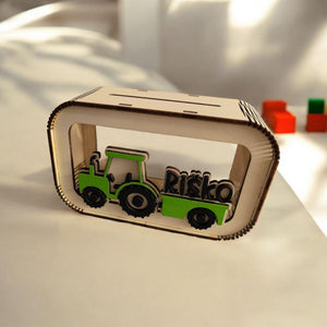 Traktor Spardose personalisiert mit Namen in Wunschfarben, Sparbüchse, Sparschwein, Geldgeschenk, Geschenk Geburt, Taufe, Geburtstag Trecker