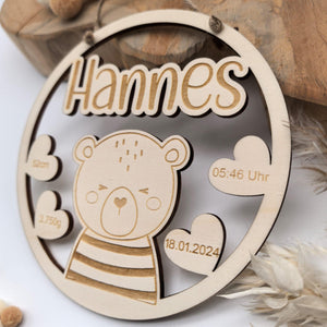 Namensschild mit Geburtsdaten aus Holz , 61 süße Tiermotive, personalisiertes Geschenk zur Geburt / Taufe, Kinder Geburtstag, Baby Shower