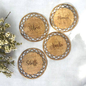 personalisierte Holz Untersetzer, Name, Monogram, Geschenk, Geburtstag, Hochzeit, Muttertag, Einzug, Tischset, Gläser, Tischdeko, Dekoration