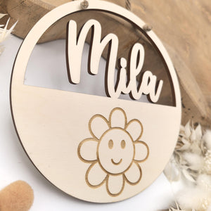 Türschild personalisiert fürs Kinderzimmer, Geburtstagsgeschenk, Deko, Geschenk Taufe, Geburt, Kindergeburtstag, Namensschild, süße Blume