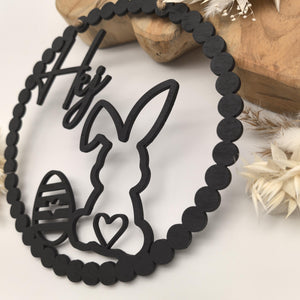 hübscher Oster Türkranz mit Hase und Wunschtext, Wanddeko, Fensterdeko, Osterkranz, Osterdeko, Osterhase, Ostereier, personalisierte Deko