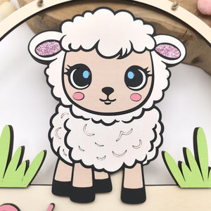 Süßes Schaf Türschild personalisiert fürs Kinderzimmer, gefertigt in Wunschfarben, Geschenk Taufe, Geburt, Kindergeburtstag, Schäfchen