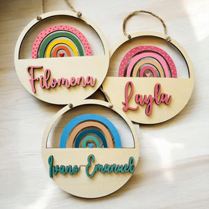 Regenbogen Türschild personalisiert, gefertigt in Wunschfarben, Geburtstagsgeschenk, Geschenk Taufe, Geburt, Kindergeburtstag, Namensschild