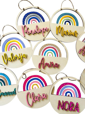 Regenbogen Türschild personalisiert, gefertigt in Wunschfarben, Geburtstagsgeschenk, Geschenk Taufe, Geburt, Kindergeburtstag, Namensschild