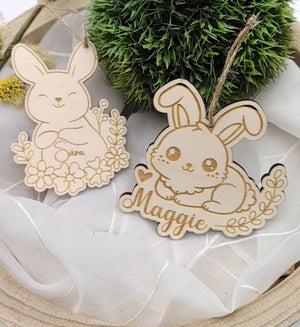 Ostereier zum aufhängen, Osteranhänger, Ostergeschenk personalisiert, Geschenkanhänger Ostern, Osterdeko Holz, Osterhase, Hase mit Blumen