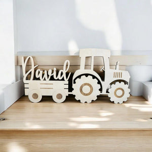 Türschild Traktor personalisiert fürs Kinderzimmer, gefertigt in Wunschfarben, Geschenk Taufe, Geburt, Kindergeburtstag Trecker Namensschild