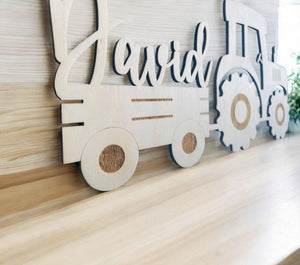 Türschild Traktor personalisiert fürs Kinderzimmer, gefertigt in Wunschfarben, Geschenk Taufe, Geburt, Kindergeburtstag Trecker Namensschild