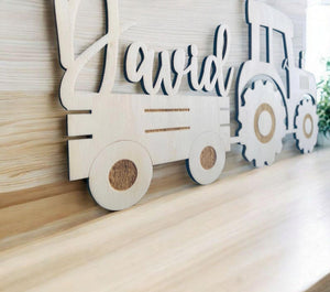 Türschild Traktor personalisiert fürs Kinderzimmer, gefertigt in Wunschfarben, Geschenk Taufe, Geburt, Kindergeburtstag Trecker Namensschild