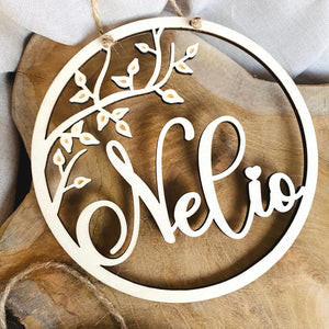 Filigranes, personalisiertes Namensschild, Türschild mit dezenten Zweigen im Boho Stil, Geschenk Baby, Geburt, Taufe, Kinderzimmerdeko