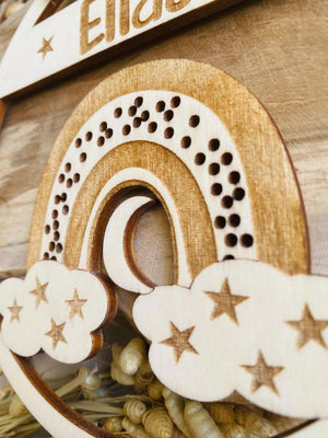 Regenbogen Türschild personalisiert fürs Kinderzimmer, Geburtstagsgeschenk, Deko, Geschenk Taufe, Geburt, Kindergeburtstag, Namensschild