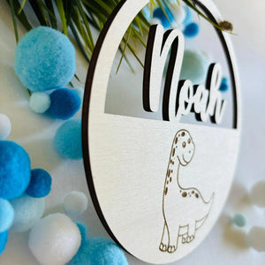 Personalisiertes Dino Türschild fürs Kinderzimmer, Geburtstagsgeschenk, Deko Geschenk Taufe Geburt Kindergeburtstag Namensschild Dinosaurier