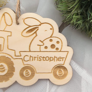 Traktor Ostereier zum aufhängen, Osteranhänger mit Bagger, Osterei Ostergeschenk personalisiert, Geschenkanhänger Ostern, Osterhase