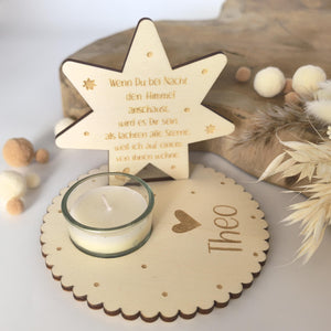 Sternenkind Teelichthalter, personalisiert mit Wunschtext, Andenken, Gedenkstein, Erinnerung, Schutzengel, Fehlgeburt, Stille Geburt