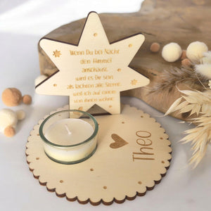 Sternenkind Teelichthalter, personalisiert mit Wunschtext, Andenken, Gedenkstein, Erinnerung, Schutzengel, Fehlgeburt, Stille Geburt