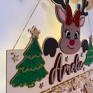 Adventskalender XXL Renntier aus Holz, personalisiert mit Wunschtext und in Wunschfarbe, Geschenkidee, Babys Weihnachten, Advent, Nikolaus