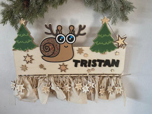 Adventskalender XXL Schnecke aus Holz, personalisiert mit Wunschtext und in Wunschfarbe, Geschenkidee, Babys Weihnachten, Advent, Nikolaus