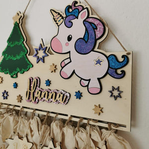 Einhorn Adventskalender aus Holz, personalisiert mit Wunschtext und in Wunschfarbe, Geschenkidee, Babys Weihnachten, Advent, Nikolaus