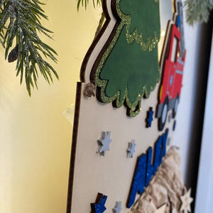 Adventskalender XXL Feuerwehr aus Holz, personalisiert mit Wunschtext und in Wunschfarbe, Geschenkidee, Babys Weihnachten, Feuerwehrauto