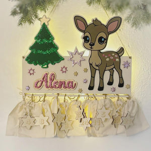 Adventskalender XXL Reh aus Holz, personalisiert mit Wunschtext und in Wunschfarbe, Geschenkidee, Babys Weihnachten, Advent, Rehkitz, Bambi