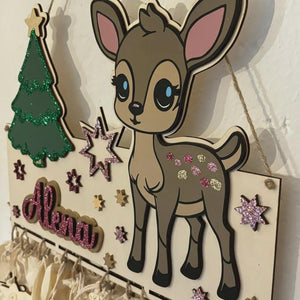 Adventskalender XXL Reh aus Holz, personalisiert mit Wunschtext und in Wunschfarbe, Geschenkidee, Babys Weihnachten, Advent, Rehkitz, Bambi
