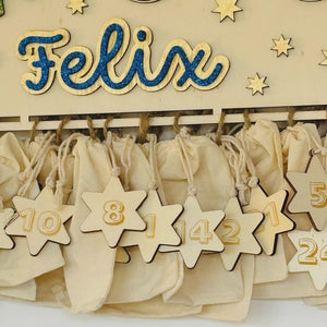 Adventskalender XXL Auto Nikolaus aus Holz, personalisiert mit Wunschtext und in Wunschfarbe, Geschenkidee, Babys Weihnachten, Santa