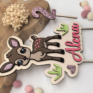 personalisierter Reh Caketopper mit Geburtstags Zahl, gefertigt in deinen Wunschfarben, Cake Topper, Tortenstecker, Kindergeburtstag Bambi
