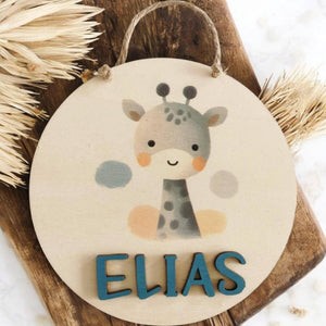 Türschild personalisiert fürs Kinderzimmer mit Löwe, Giraffe, Tiger, in Wunschfarben, Geschenk Taufe, Geburt, Kindergeburtstag, Namensschild