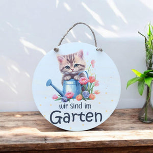 Sind / Bin im Garten Schild , Türschild in Wunschfarbe, Gartenzaun, Gartendeko, Haustür, Gartenfreunde, Blumen, Hund, Katze, Giesskanne