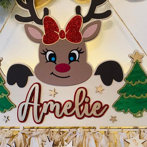 Adventskalender XXL Renntier aus Holz, personalisiert mit Wunschtext und in Wunschfarbe, Geschenkidee, Babys Weihnachten, Advent, Nikolaus