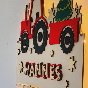 Adventskalender XXL Traktor aus Holz, personalisiert mit Wunschtext und in Wunschfarbe, Geschenkidee, Babys Weihnachten, Advent, Trekker