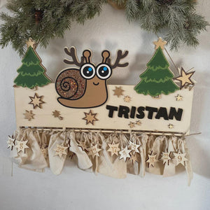 Adventskalender XXL Schnecke aus Holz, personalisiert mit Wunschtext und in Wunschfarbe, Geschenkidee, Babys Weihnachten, Advent, Nikolaus